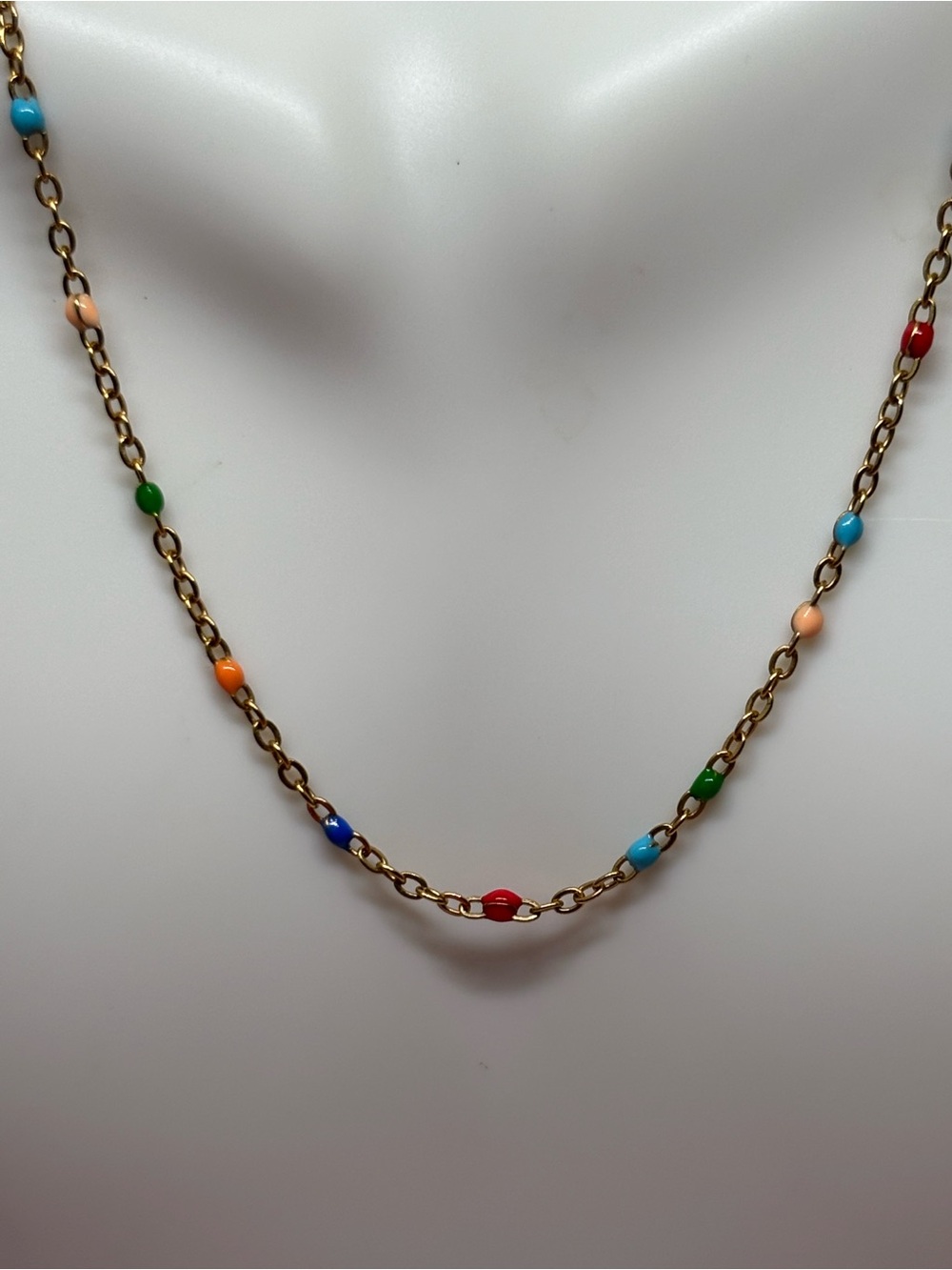 Gold over stainless steel Chain Necklace with Multicolor Beads - Women's Jewelry